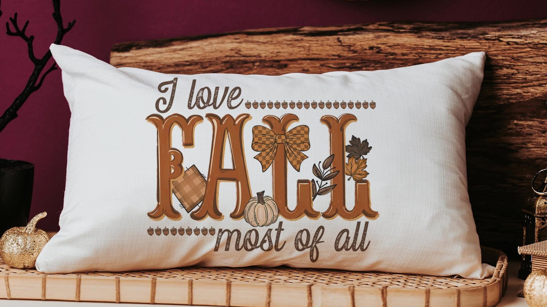 I love fall most of all fall lumbar decorative pillows for couch, fall host gift, autumn pillow covers 12x20, pumpkin season decorations