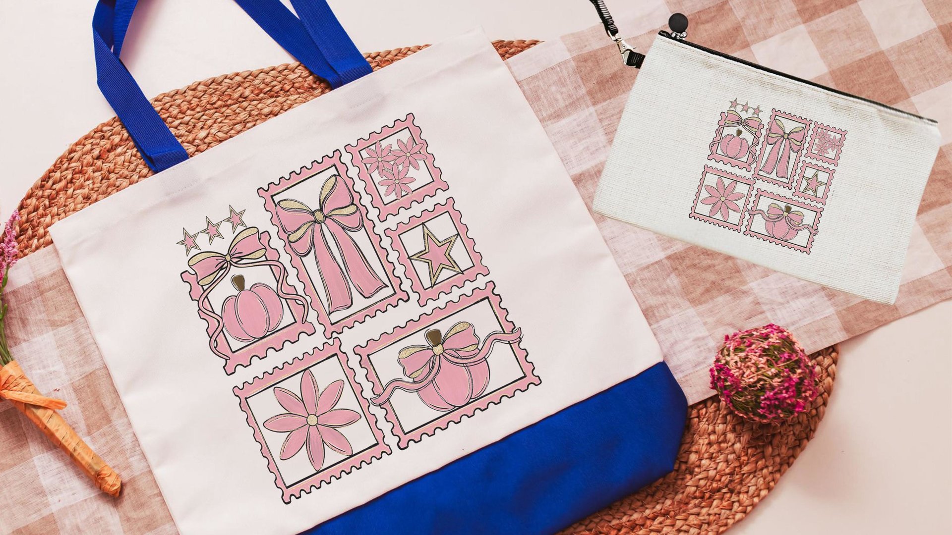 breast cancer awareness pink October tote bag for women, Halloween coquette trick or treat bags for girls, pink pumpkin makeup bags best