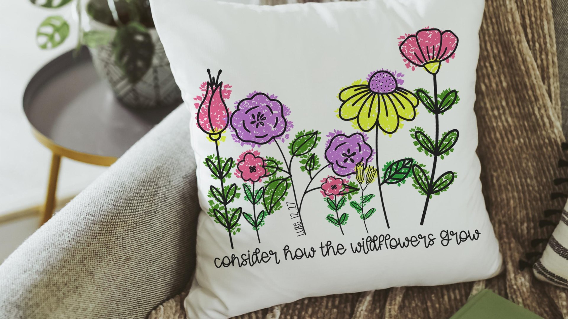 consider how the wildflowers grow lumbar throw pillows for couch religious decorative pillows for girls, Luke 12:27 decor, Christian nursery