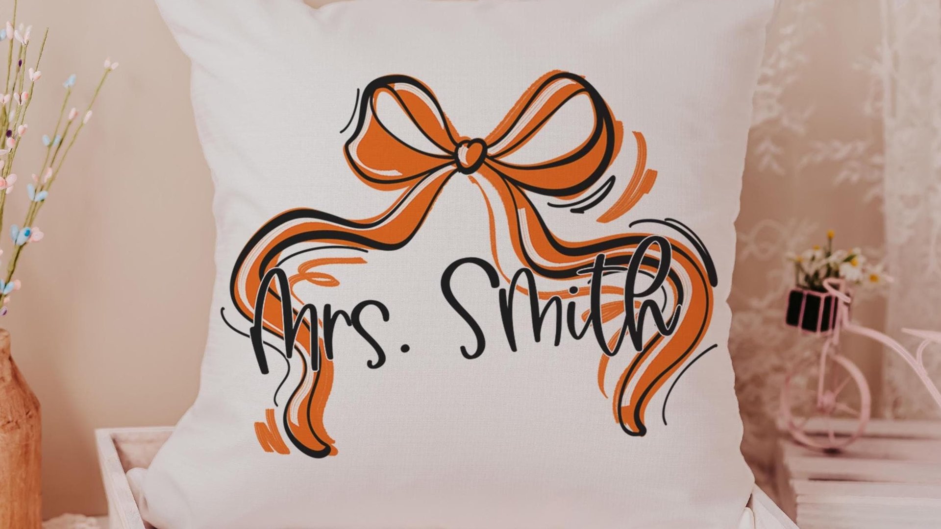 personalized Christmas coquette throw pillow with name on it, cherry red Christmas decorative pillows for bedroom, secret Santa gifts for