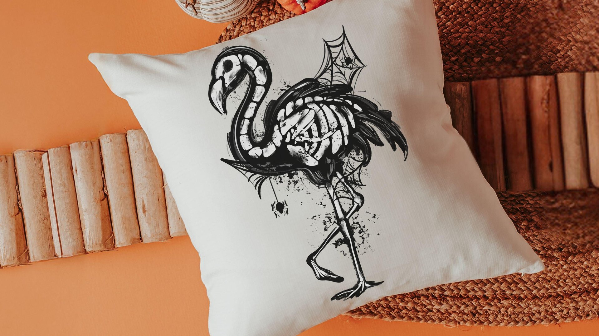 flamingo skeleton throw pillows for living room, spooky cute Halloween kitchen towels home essentials, flamingo gifts for women, beachy