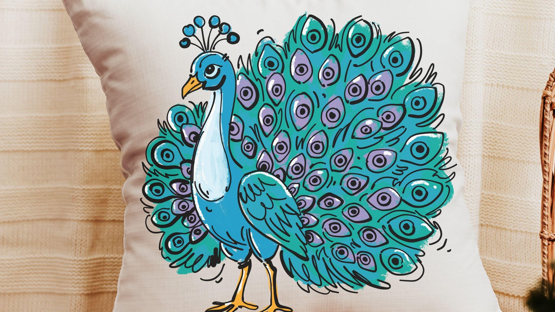 turquoise peacock throw pillow for women apartment decor for girls, teal peacock kitchen towels for friends, cute peacock gifts, dorm decor