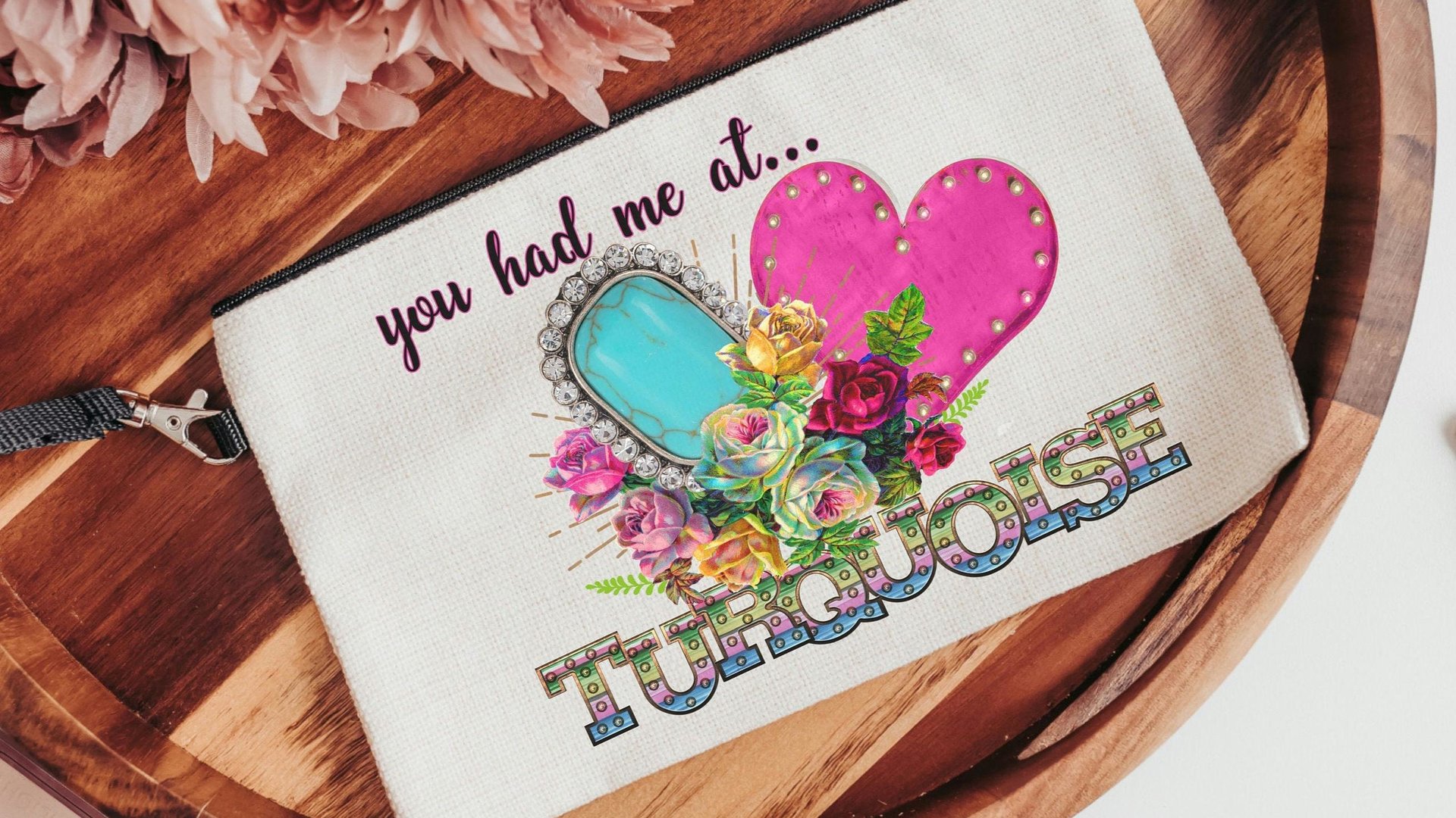 southwestern style makeup bags for purse, colorful roses floral cosmetic bags for women, stocking stuffers for teenage girls Christmas gifts