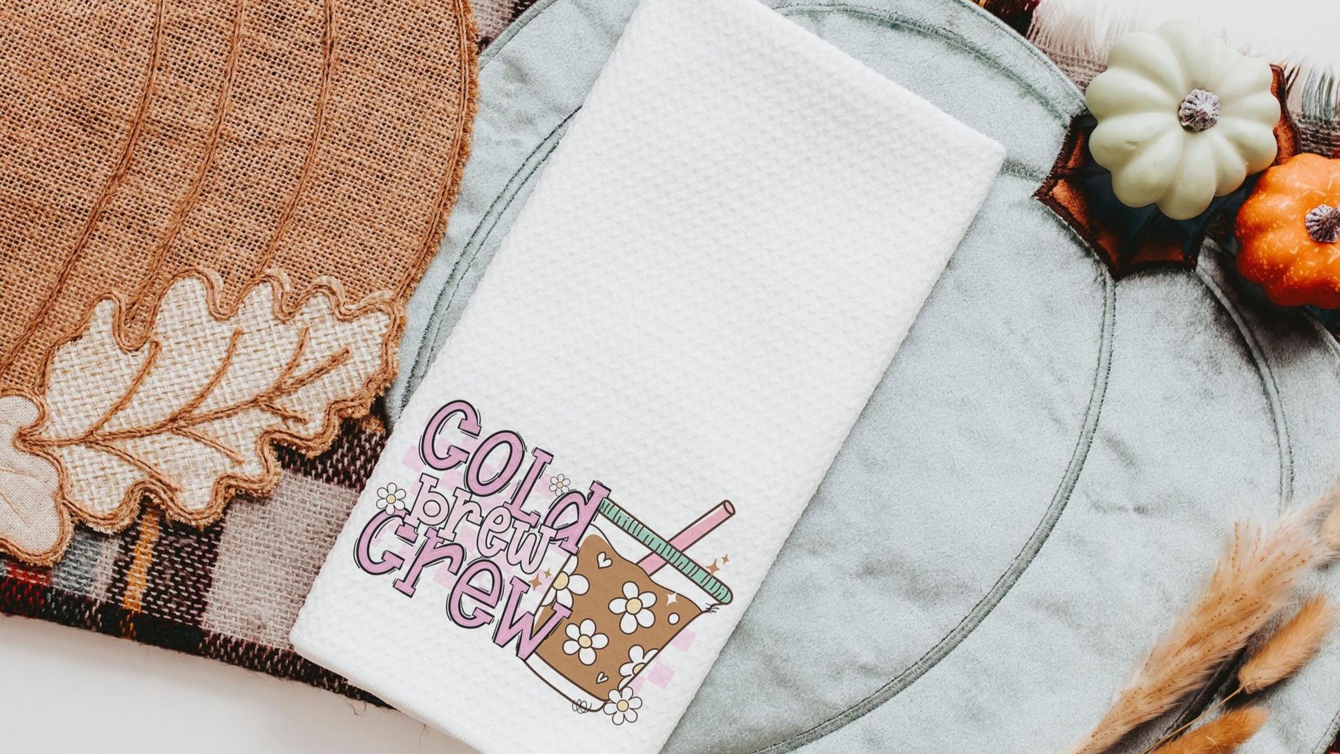 cold brew crew coffee kitchen towels for friends, iced coffee lover coffee bar decor, coffee Christmas gifts for coworkers, coffee gifts for