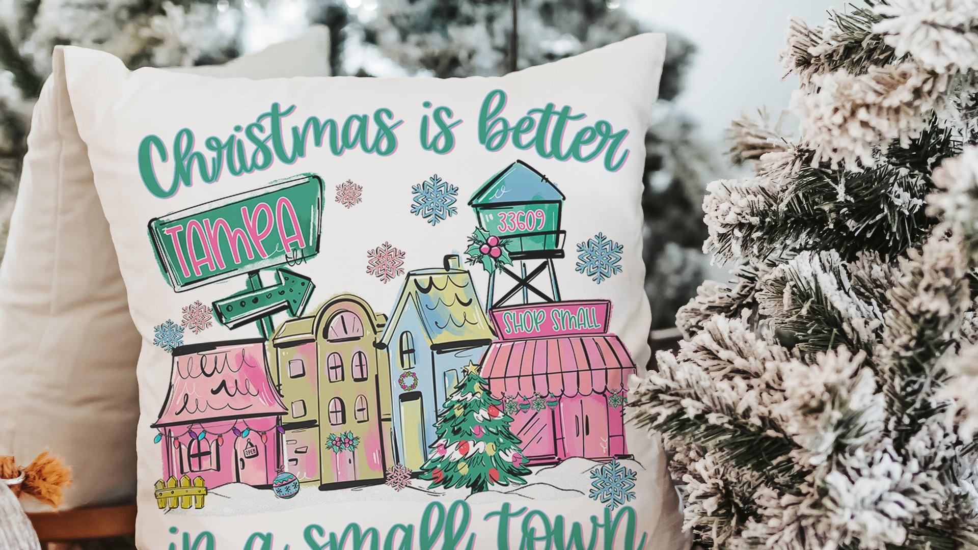 personalized Christmas is better in a small town zip code throw pillow cover 18x18, cute Christmas gifts for neighbors, hometown Christmas