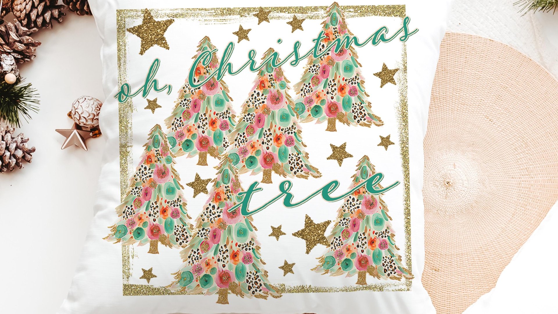 oh Christmas tree leopard print Christmas tree throw pillows for couch, floral Christmas accent pillow covers Christmas gifts for coworkers