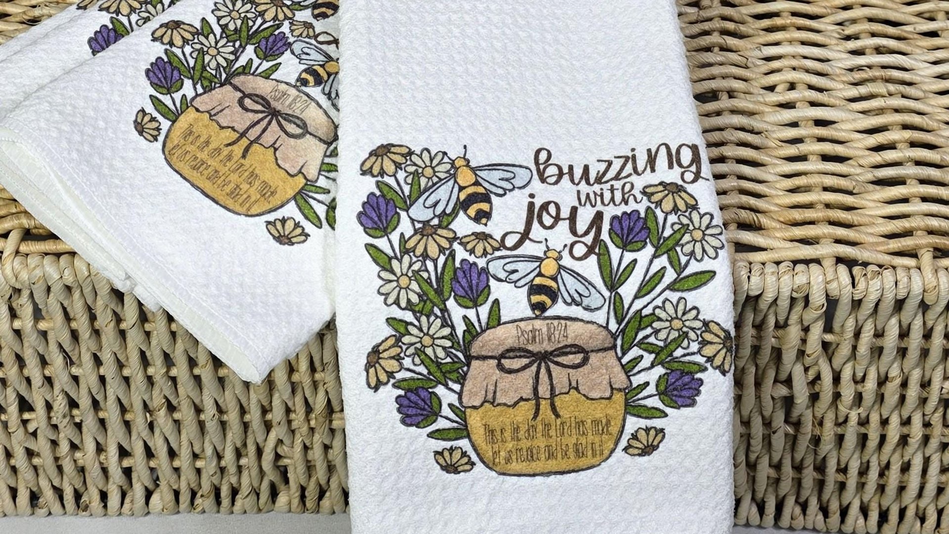Psalm 118 this is the day Bible verse kitchen towels, Christian gifts for women sisters in Christ, honey bee kitchen decor, bumble bee gifts