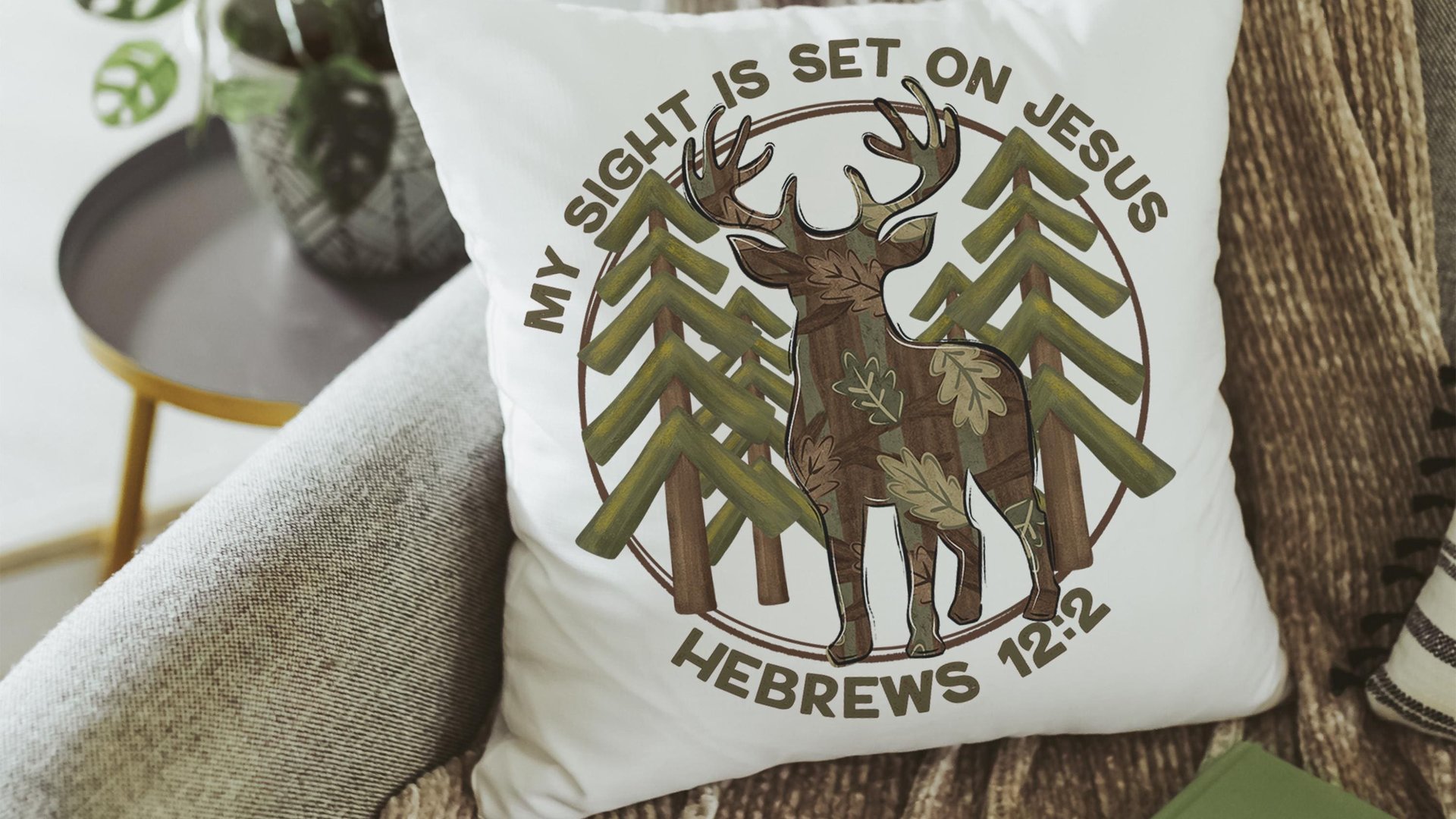 sight on Jesus throw pillows for couch religious stocking stuffers for teens, pink camo nursery decor, hunting baby keepsake, Hebrews 12:2
