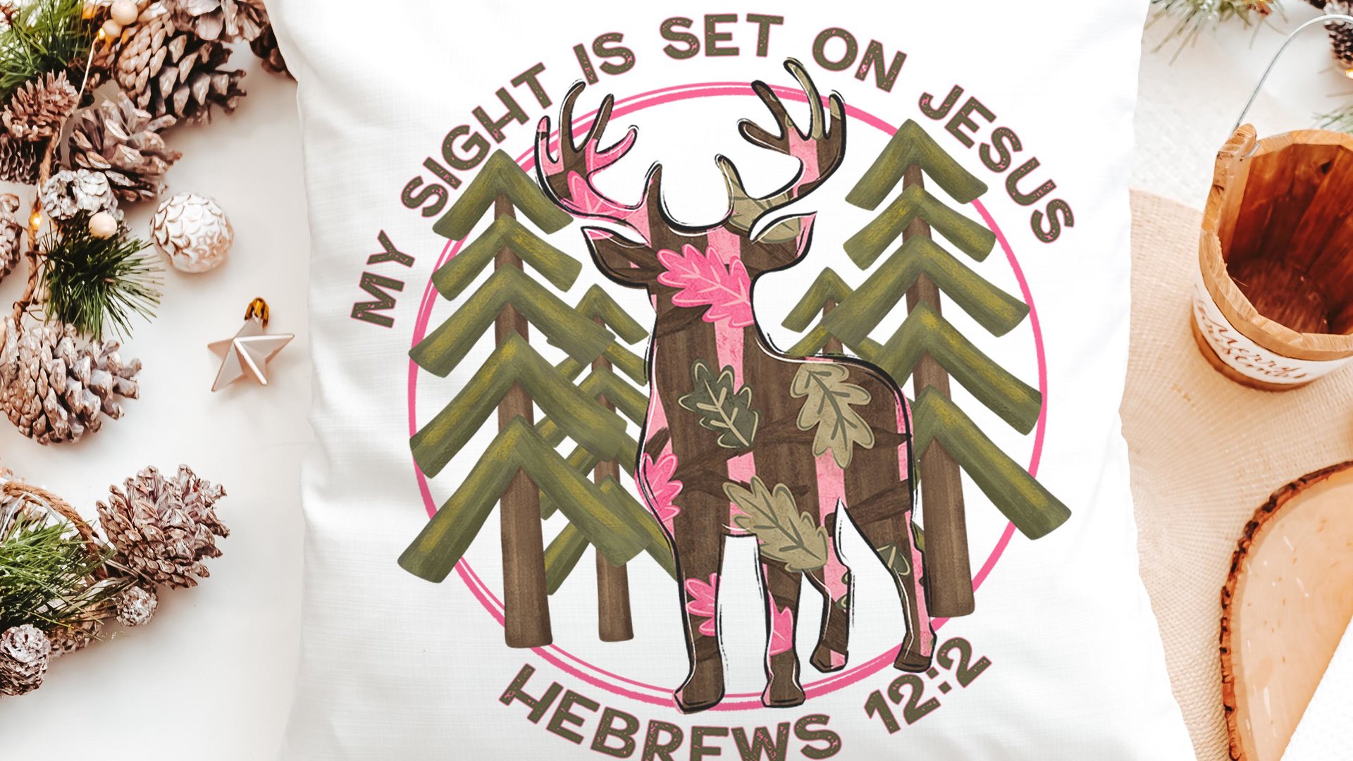 sight on Jesus throw pillows for couch religious stocking stuffers for teens, pink camo nursery decor, hunting baby keepsake, Hebrews 12:2