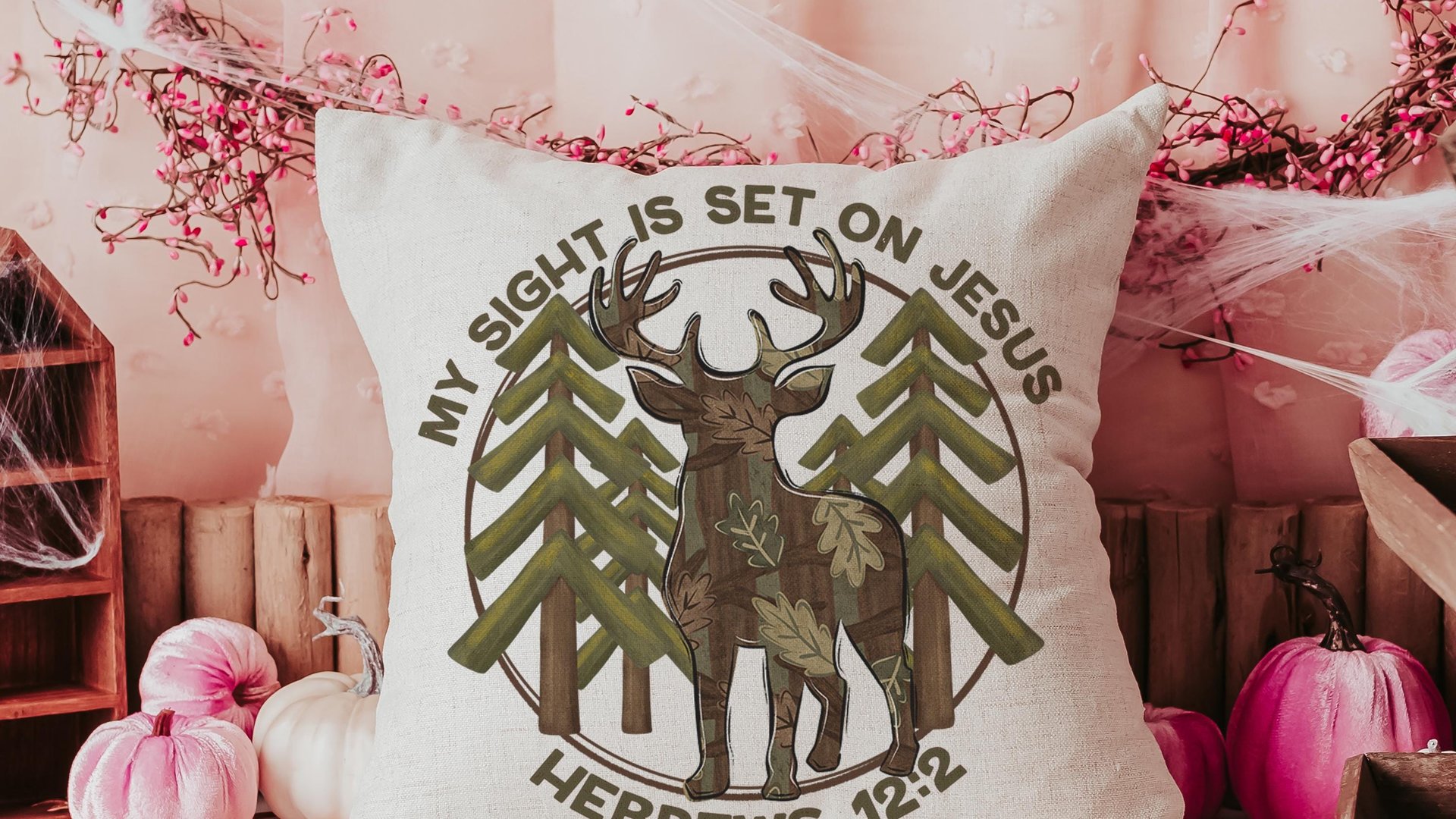 sight on Jesus throw pillows for couch religious stocking stuffers for teens, pink camo nursery decor, hunting baby keepsake, Hebrews 12:2