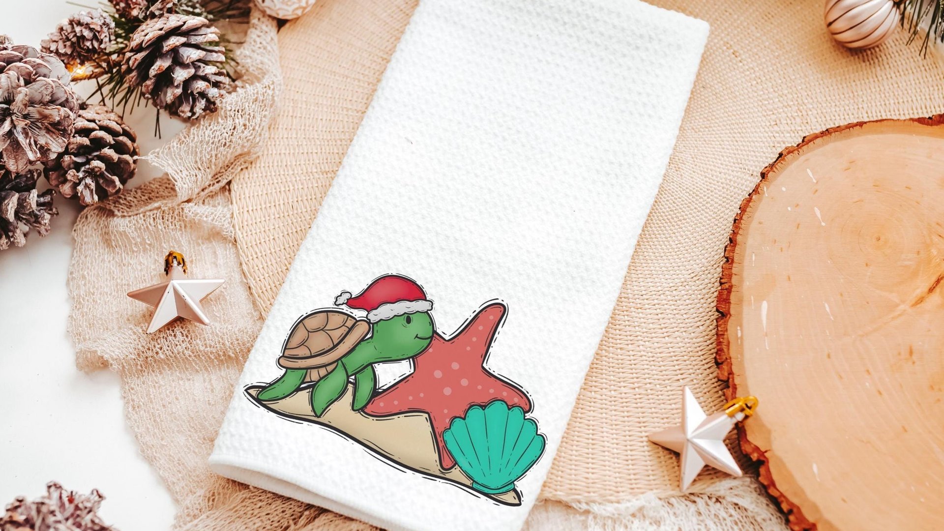 seasons greetings Christmas turtle decorative pillow covers tropical Christmas throw pillows for kids playroom, beach Christmas best sellers