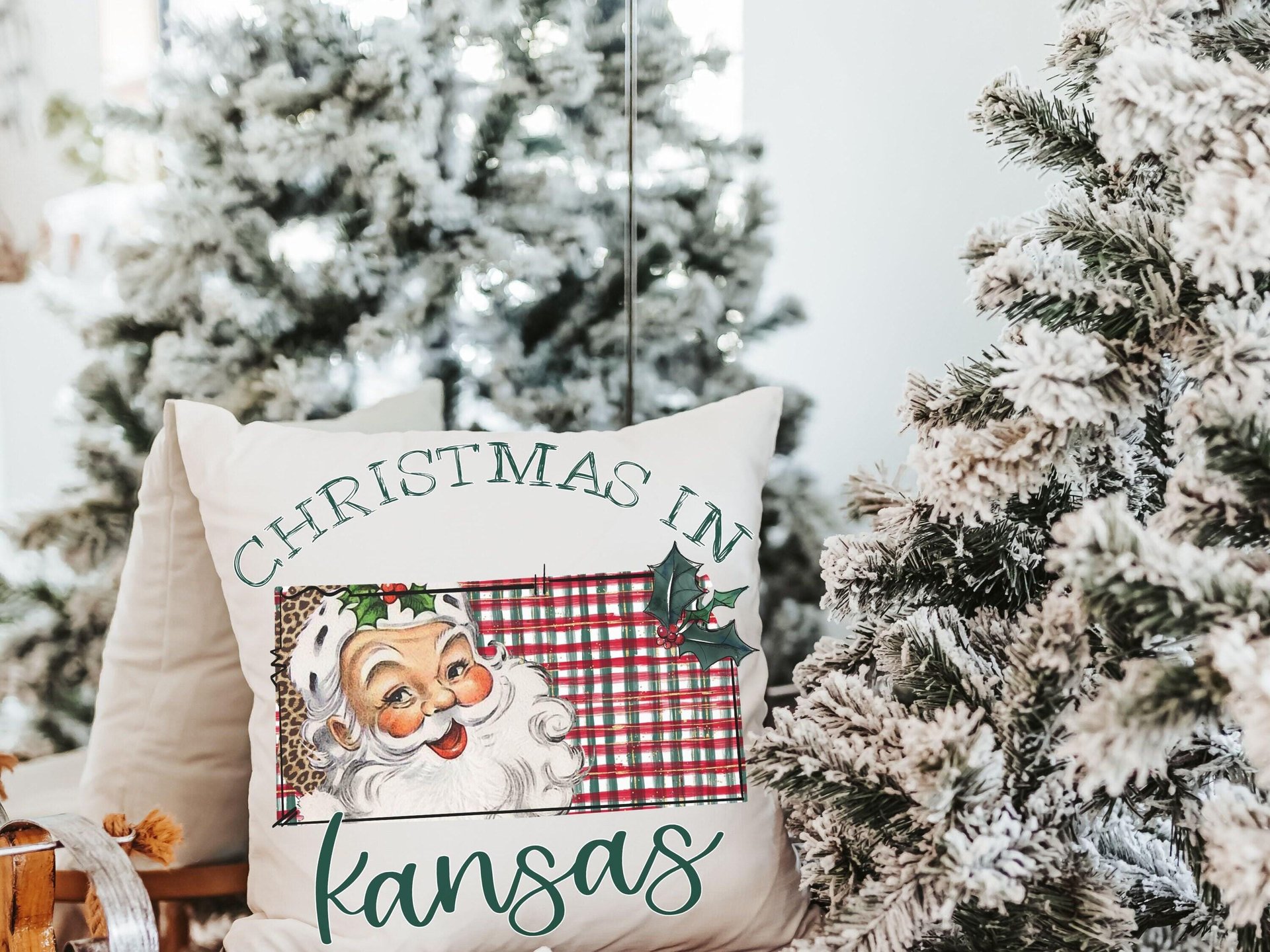 Santa throw pillows for couch, Indiana decor, holiday hosting decor home decor gift, Indiana Christmas gifts for neighbors, Santa Claus hand