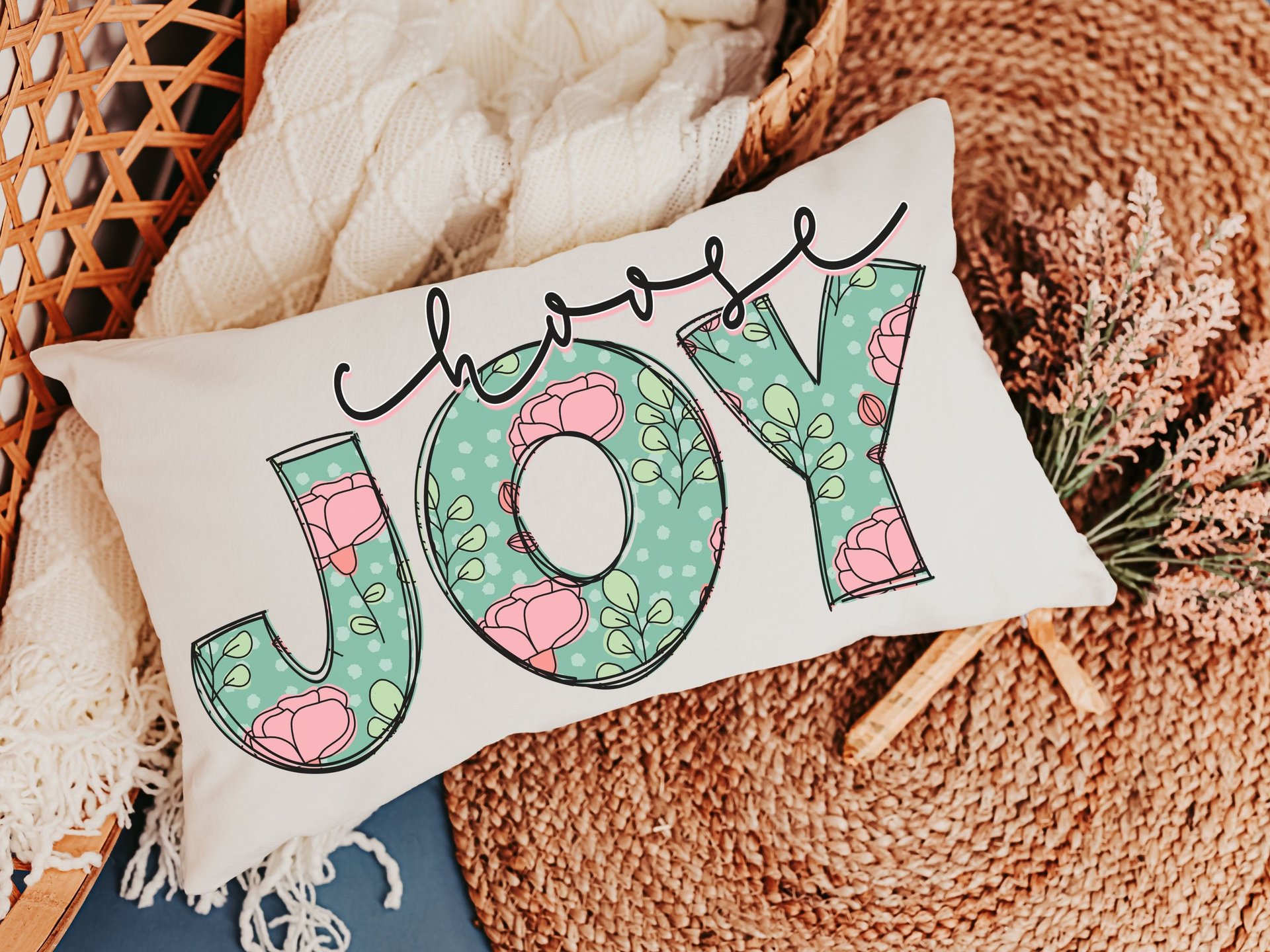 choose joy pillow cover 12x20, lumbar pillow for bed, Christian birthday gifts for women, floral throw pillow cover 12 x 20, godmother gift
