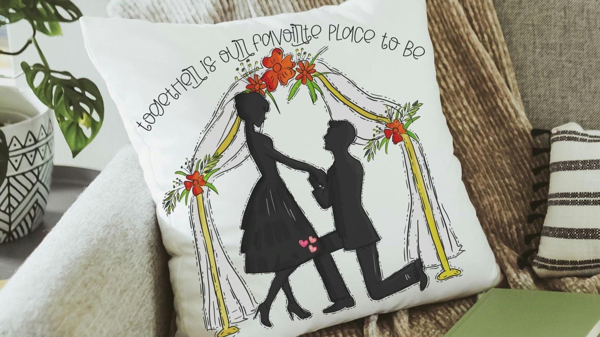 together is our favorite place to be wedding throw pillow for bed, unique engagement gifts for couple, fiance gift for her, future wife gift