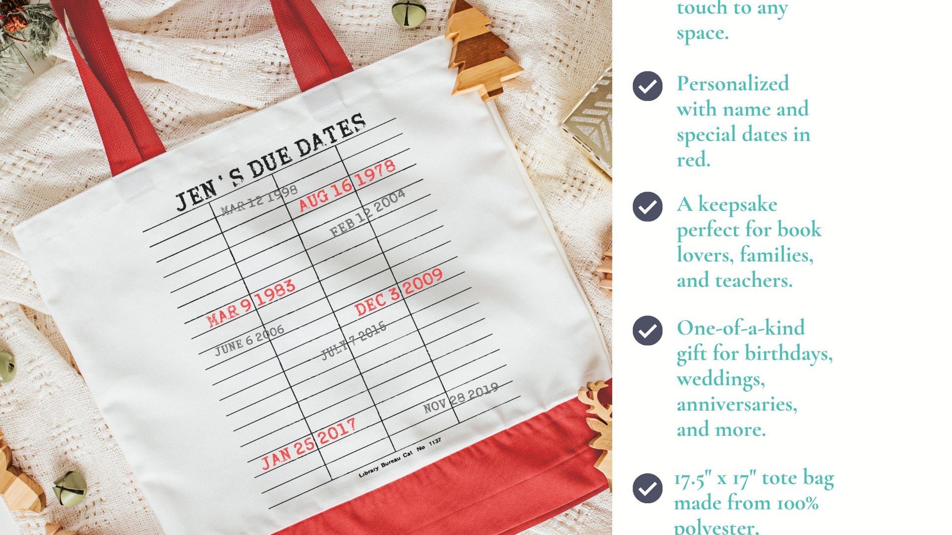 custom library due date print book lover tote bag with name, unique gifts for women who have everything, grandma tote bag for Gigi, bookish