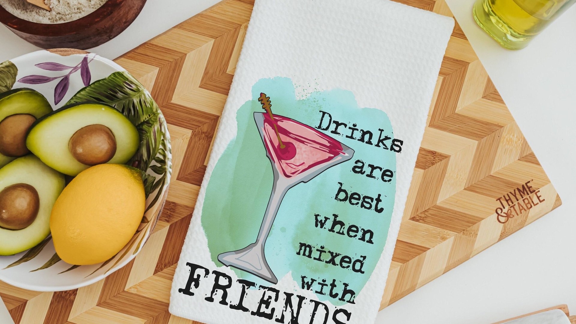 cosmopolitan drink home bar towel, alcohol Christmas gifts for neighbors, cosmo drink hand towels for besties, funny kitchen towels womens