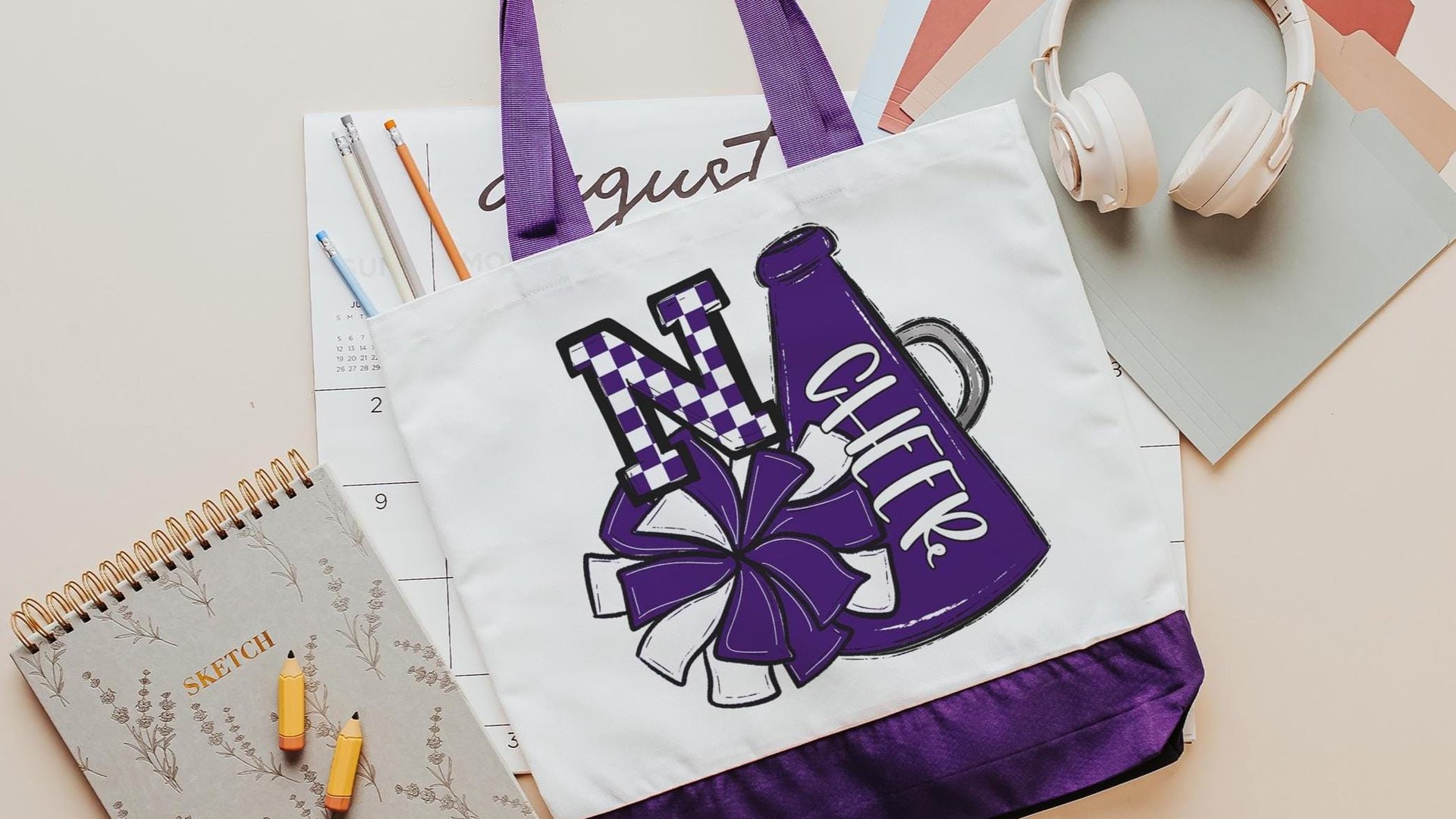 personalized white and maroon cheer tote bag for school, cheer gifts for girls, maroon checkered initial tote bag for teen girls, cheer mom