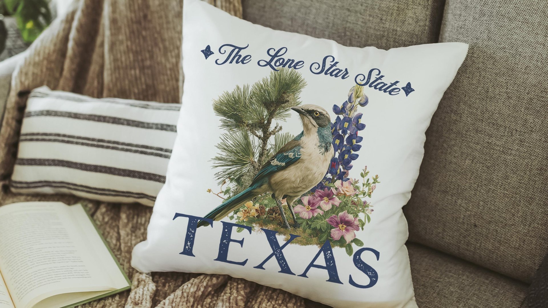 orange blossoms Florida state flower accent pillows for bed, Florida gifts for women, lanai throw pillows for couch floral bird northern