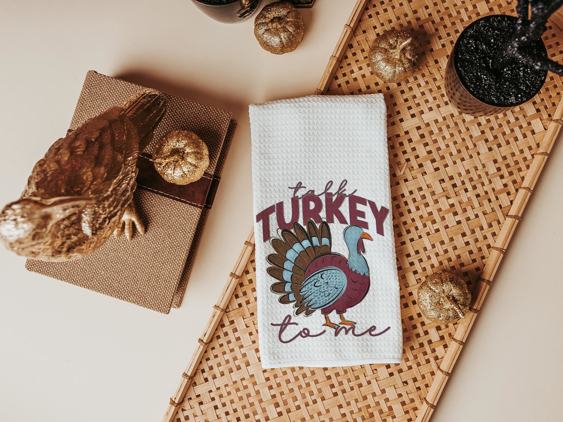 talk turkey to me Thanksgiving kitchen towels for fall, turkey day hand towels for autumn, Friendsgiving gifts for girlfriends, funny gifts
