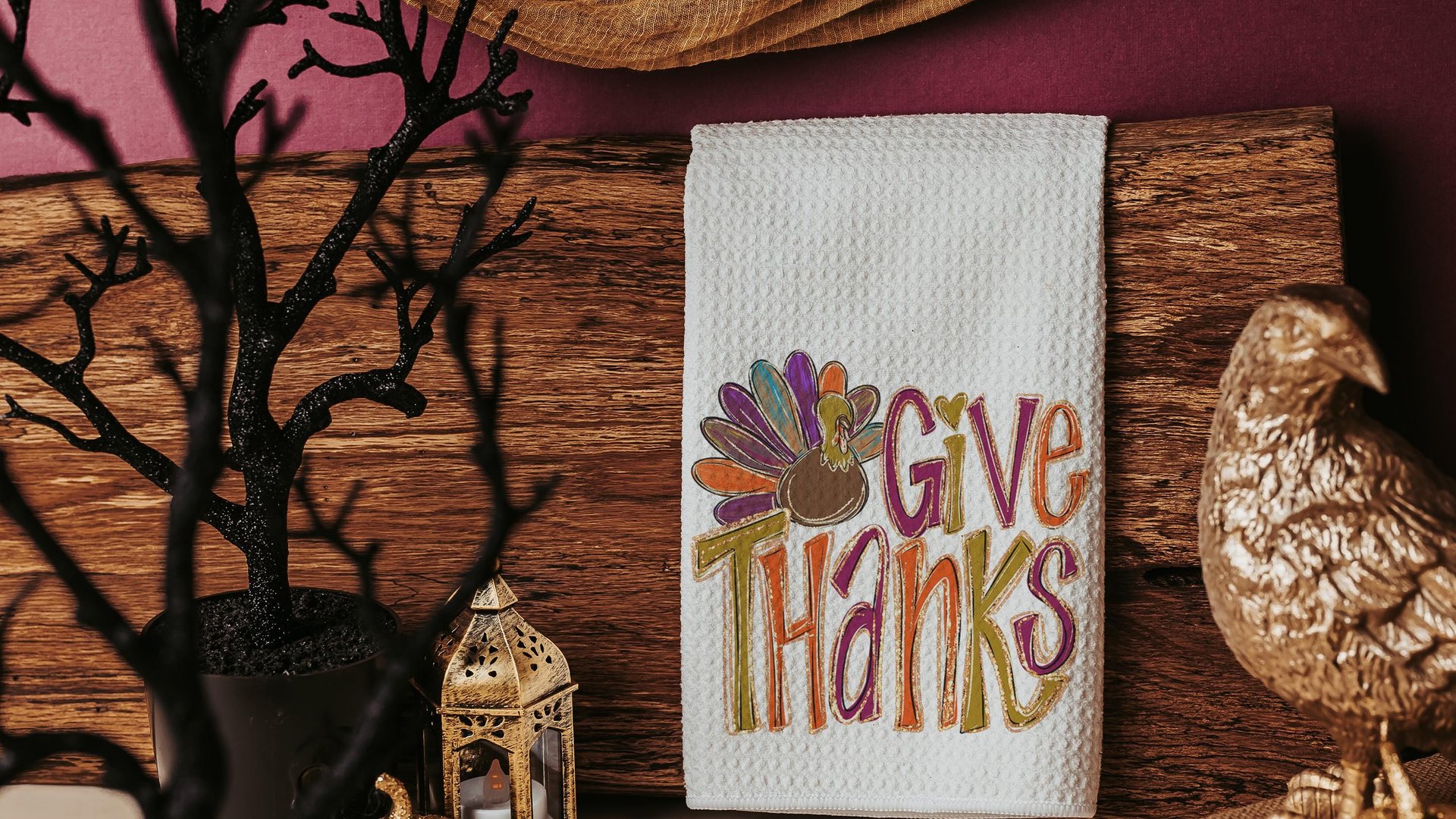 Give thanks Thanksgiving kitchen towels 
