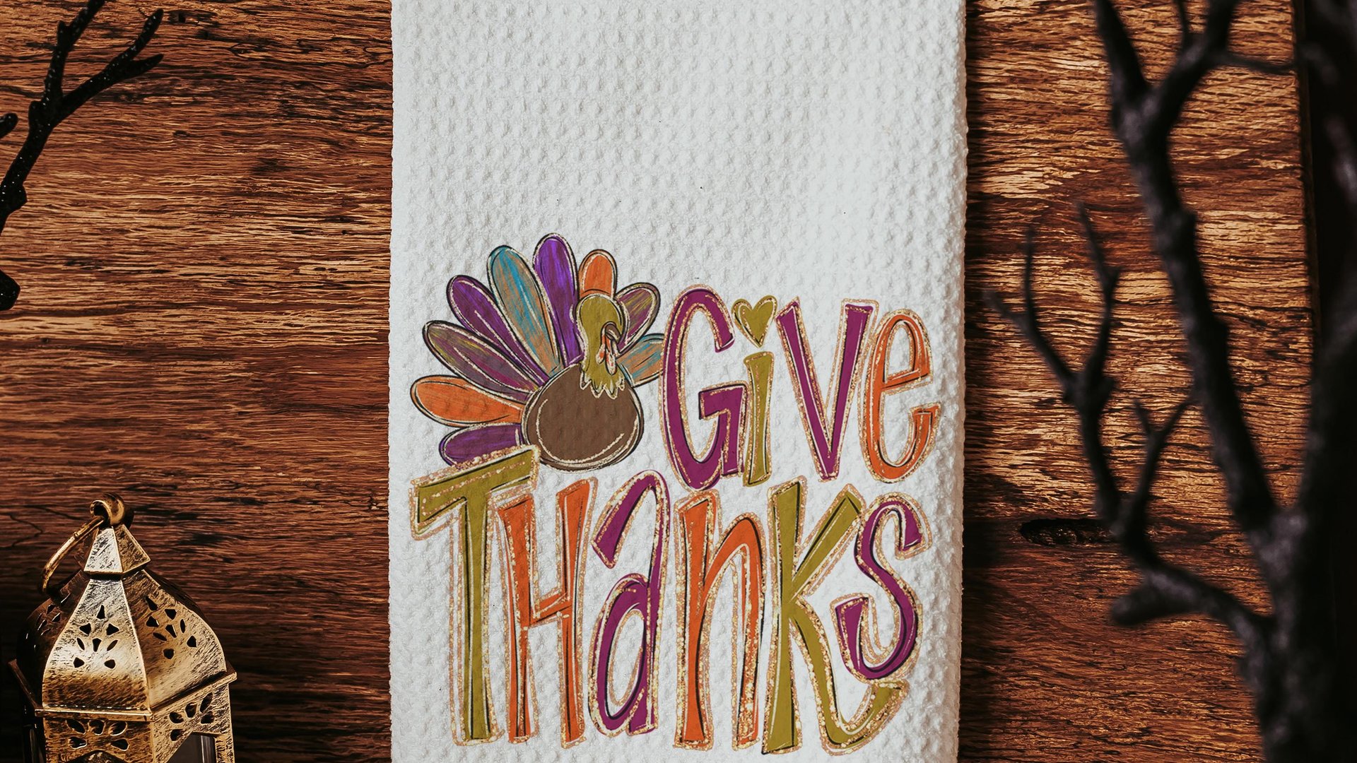 Give thanks Thanksgiving kitchen towels 