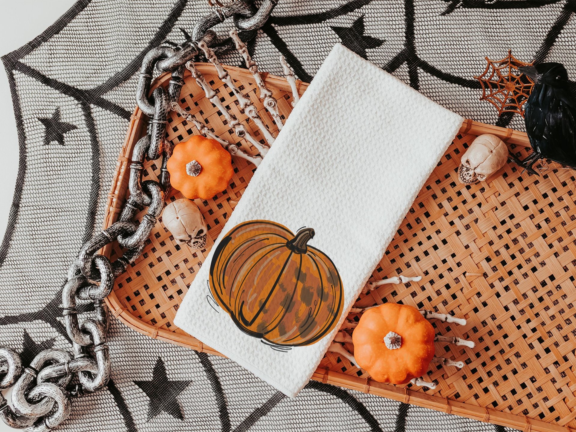 orange pumpkin hand towels for autumn, Thanksgiving pumpkin kitchen towels for fall, Friendsgiving gifts for girlfriends, primitive kitchen