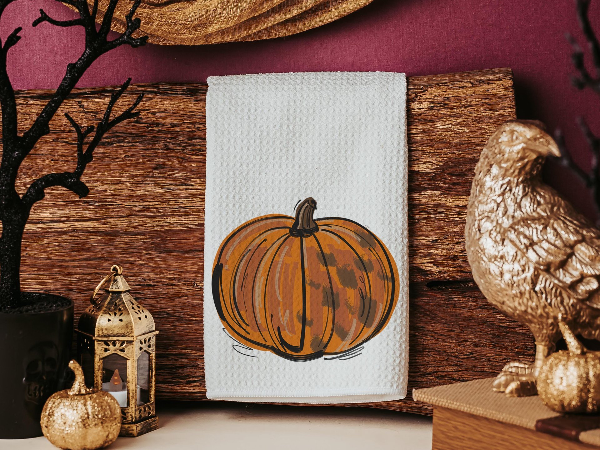 orange pumpkin hand towels for autumn, Thanksgiving pumpkin kitchen towels for fall, Friendsgiving gifts for girlfriends, primitive kitchen