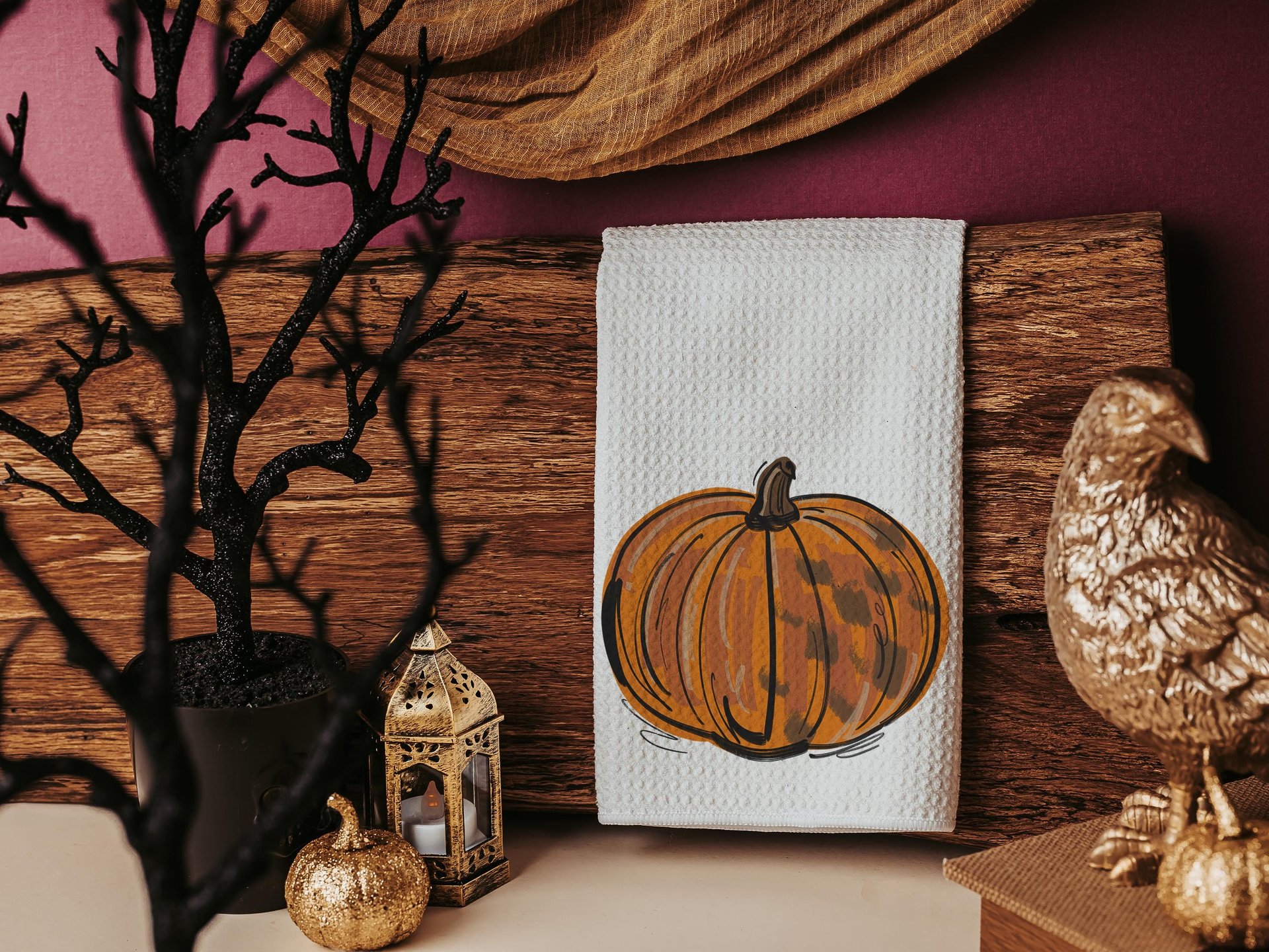 orange pumpkin hand towels for autumn, Thanksgiving pumpkin kitchen towels for fall, Friendsgiving gifts for girlfriends, primitive kitchen