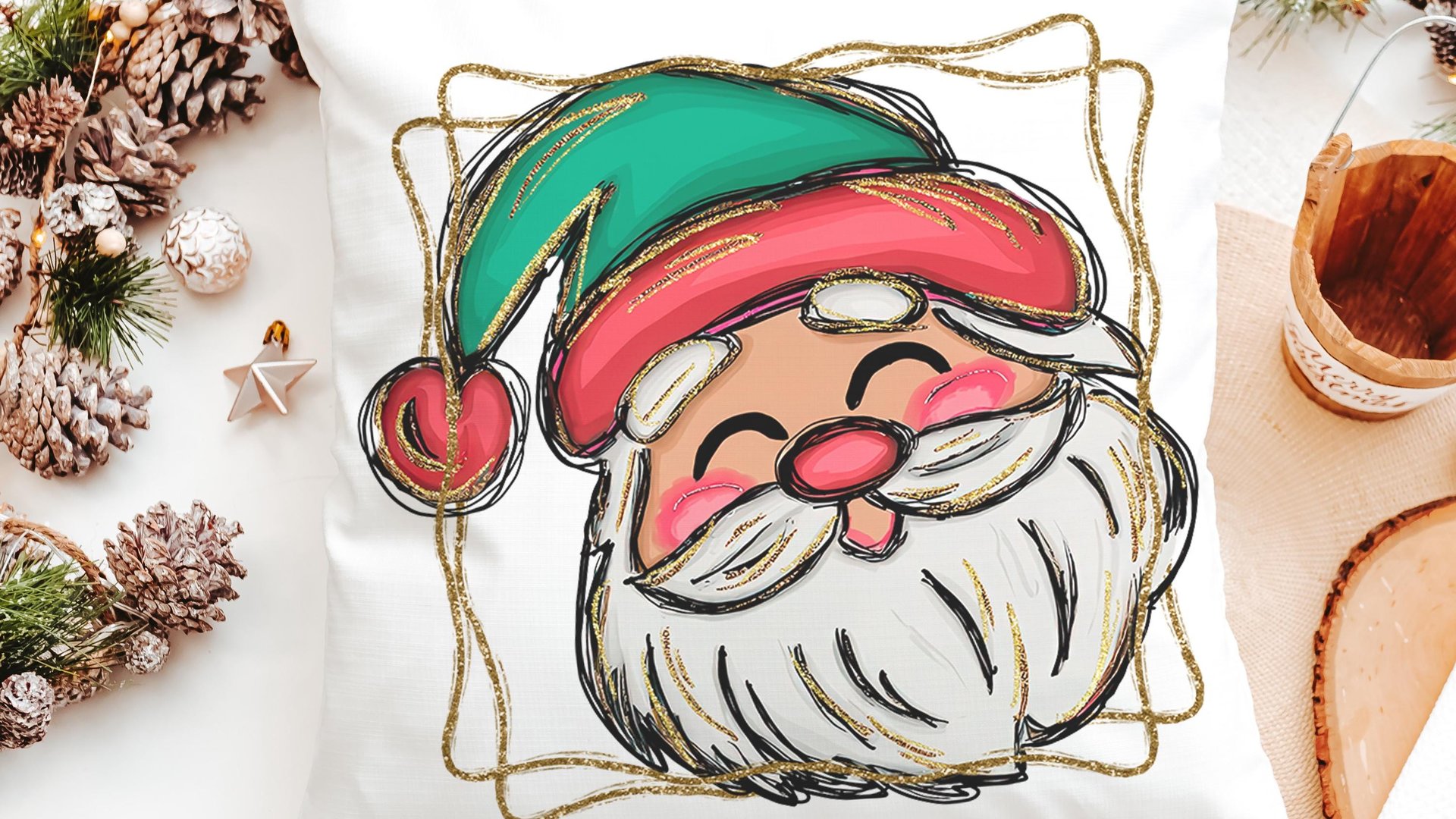 cute Santa face throw pillows for kids playroom, Santa Claus Christmas pillow cover 18x18, home decor gift for Christmas gifts for neighbors