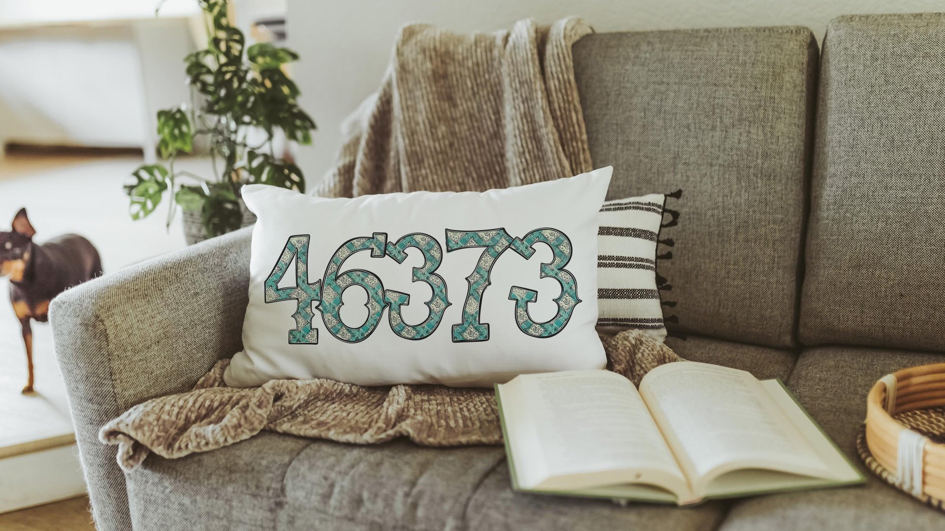custom zip code pillow for couch, real estate agent gift, turquoise bandana print long pillow covers 12 x 20, country girl gifts, realtor
