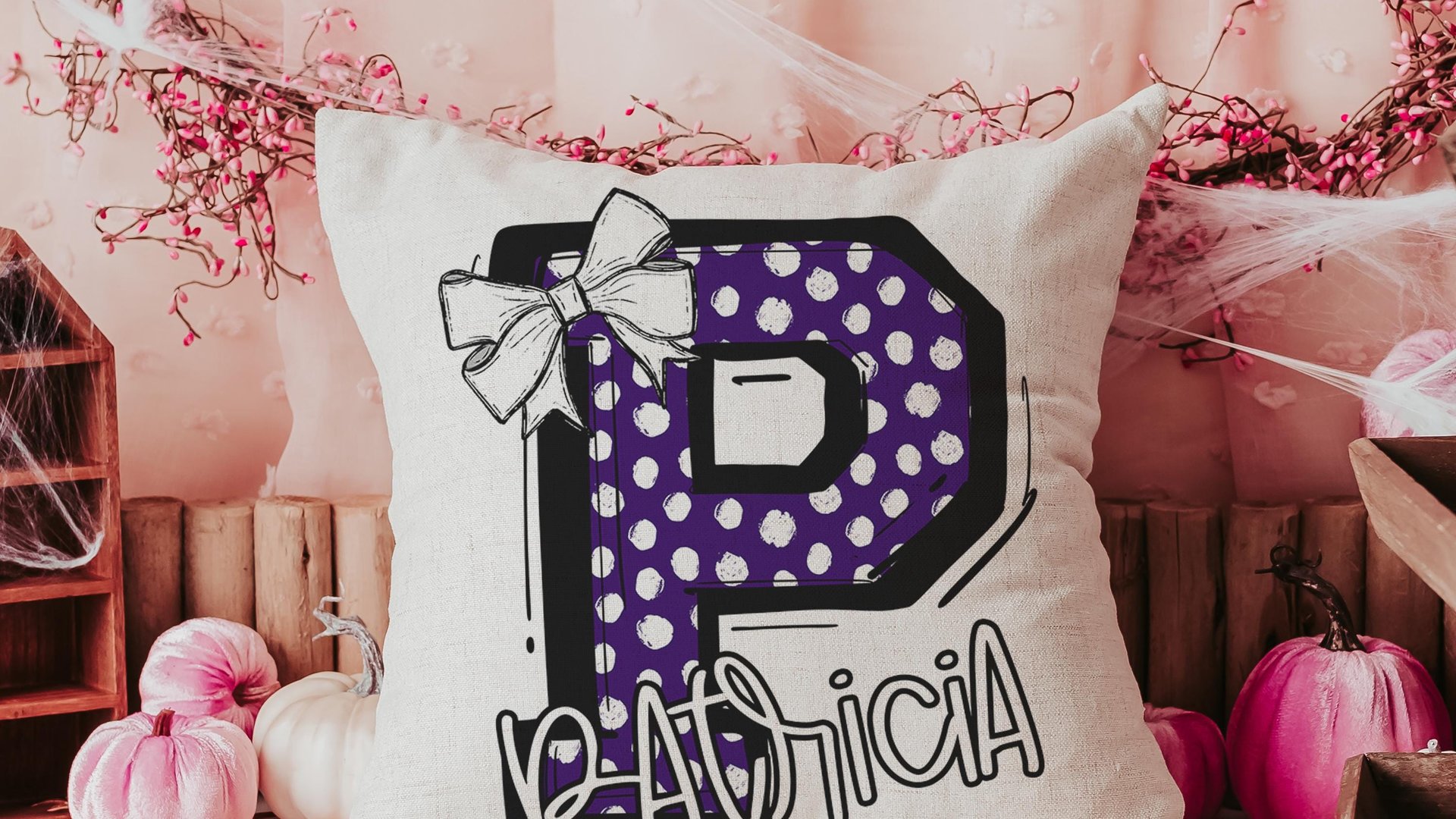 custom hot pink initial pillow for little girls, cute pillows for bed polka dot nursery decor, tween girl gifts, coquette throw pillows