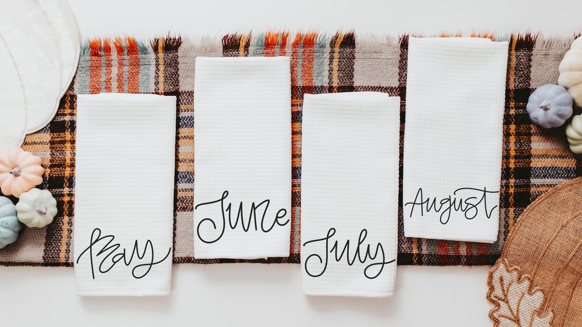 months of the year hand towels for every season SET OF 12, cute kitchen towels for spring gifts for new homeowners, minimalist tea towels