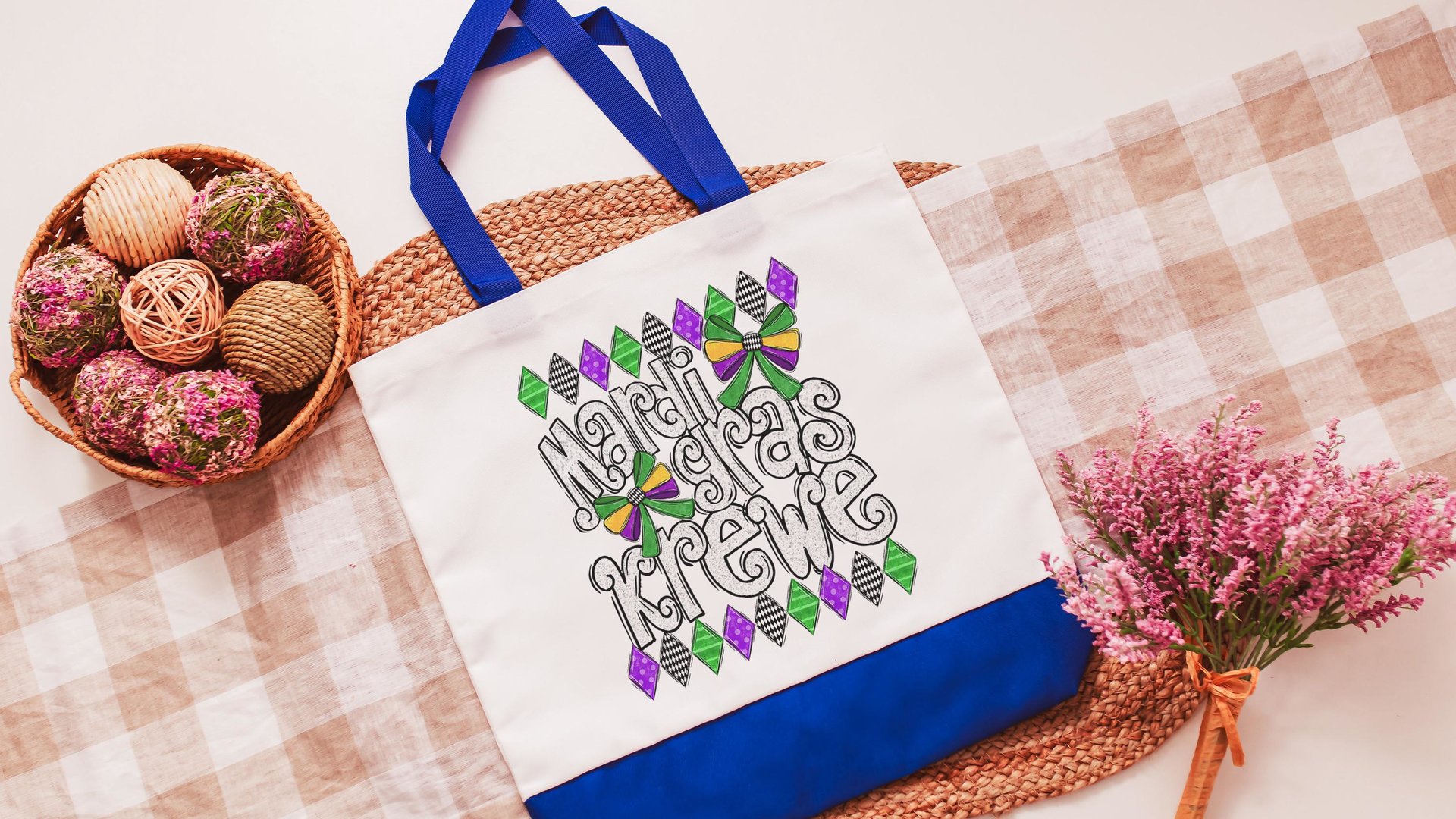 Mardi Gras krewe vibes tote bag for girls trip, Fat Tuesday party favors for guests, Louisiana gifts for women, reusable bag coworker gifts