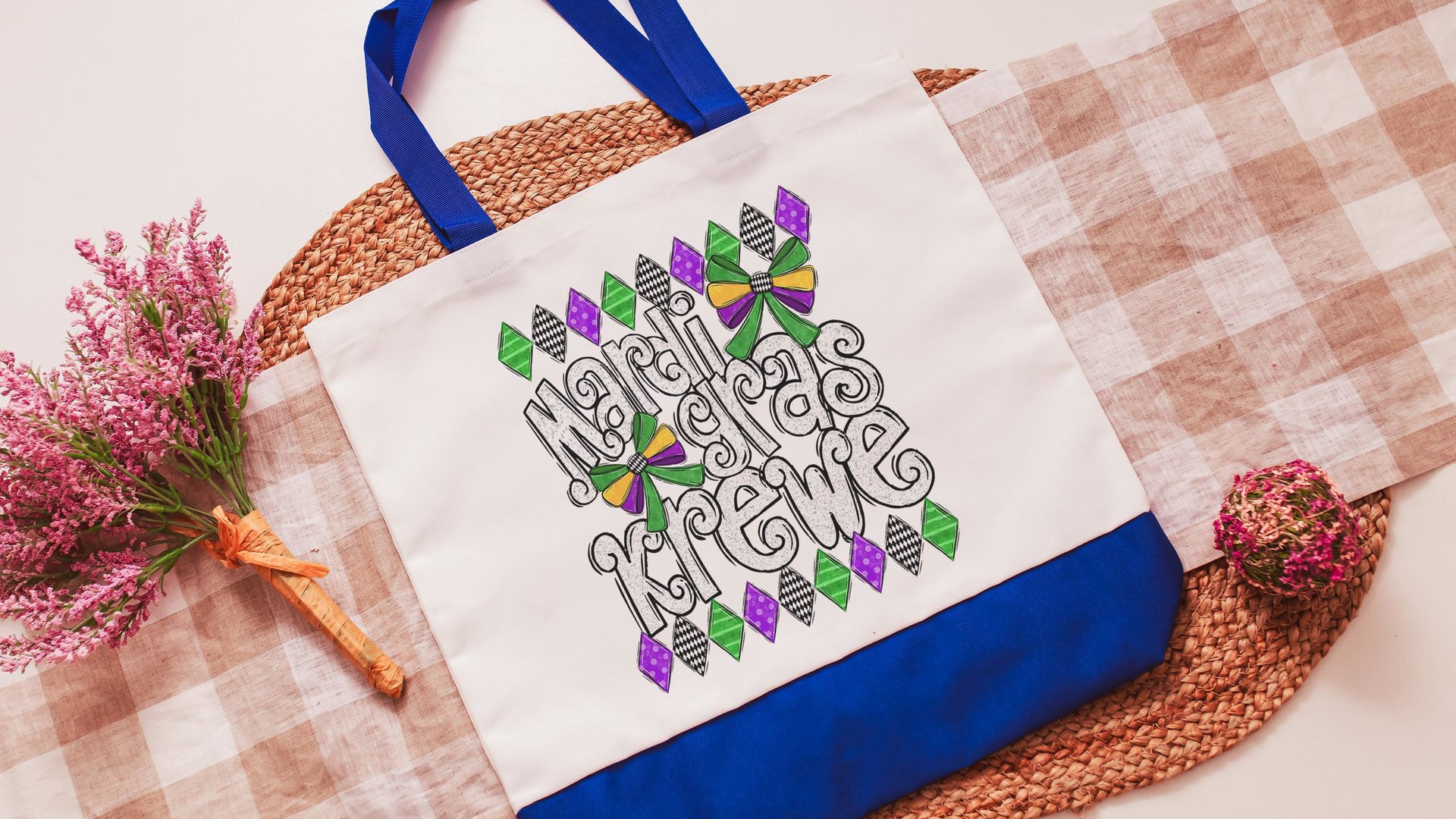 Mardi Gras krewe vibes tote bag for girls trip, Fat Tuesday party favors for guests, Louisiana gifts for women, reusable bag coworker gifts