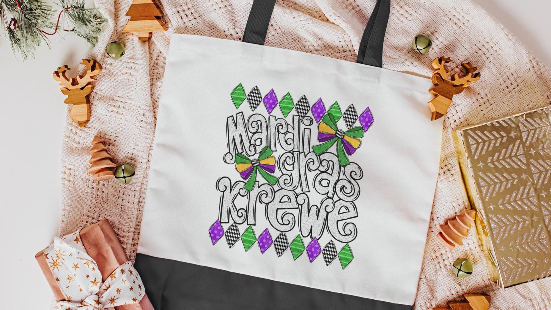 Mardi Gras krewe vibes tote bag for girls trip, Fat Tuesday party favors for guests, Louisiana gifts for women, reusable bag coworker gifts