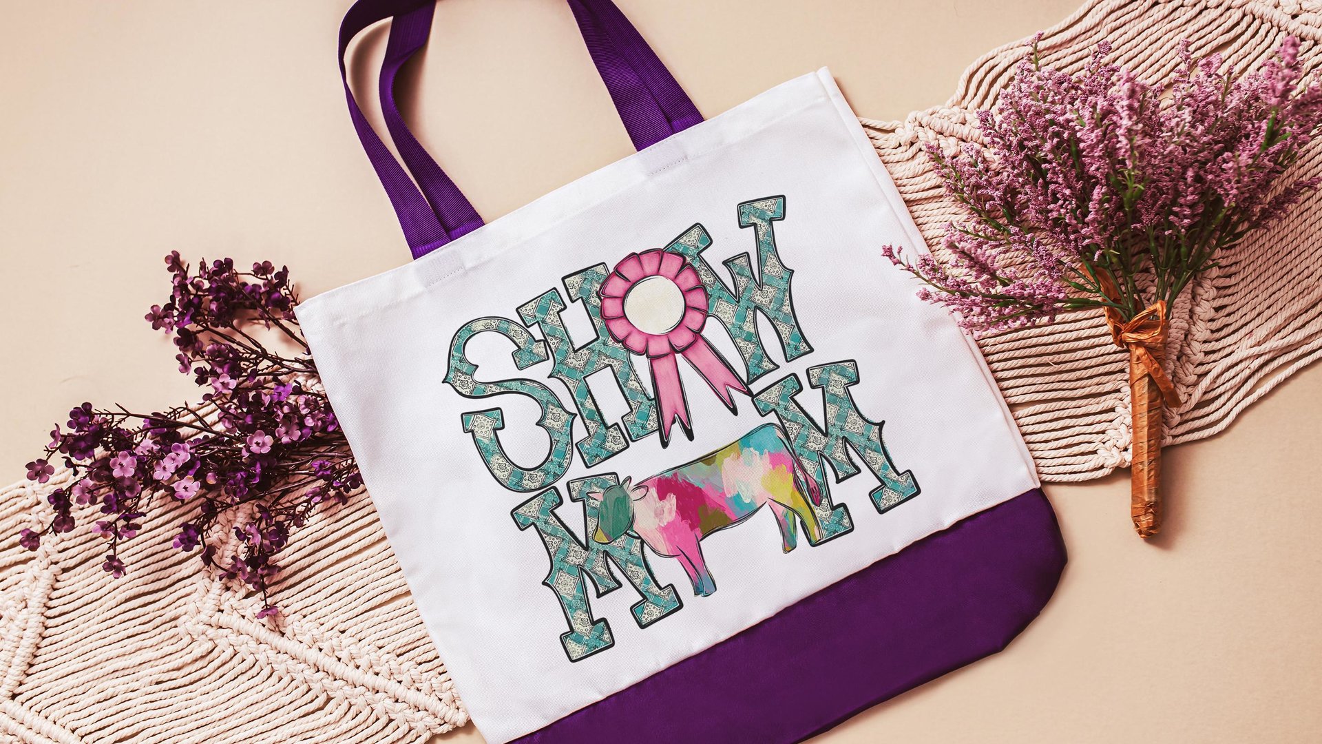 show mom cow tote bags for women, country girl gifts, farmers market bag, cow farmer Xmas gifts for farmers, Hereford cow gifts for cow