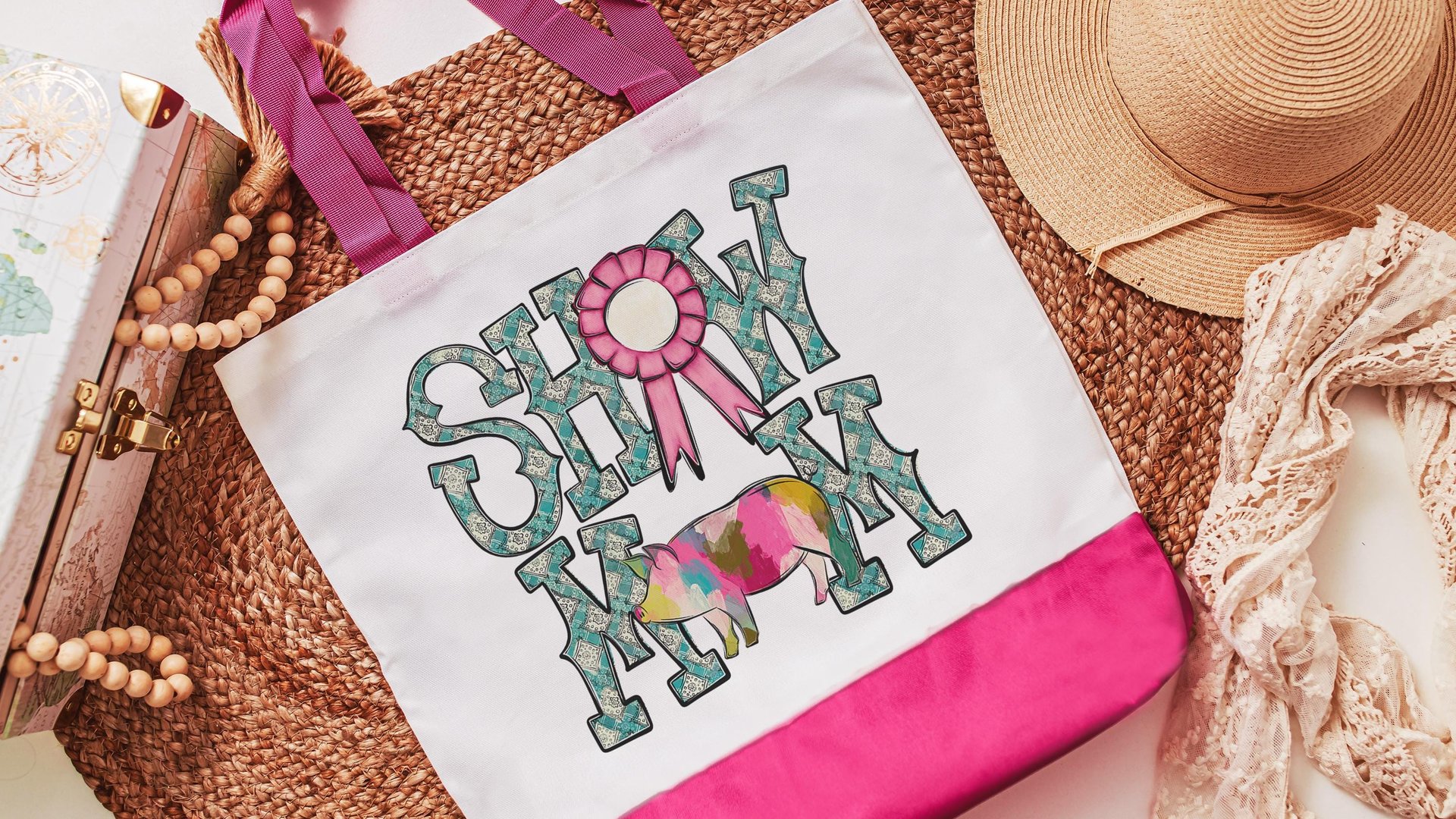 show mom pig tote bags for women, raising pigs country girl gifts, farmers market bag for sister, Berkshire pig gifts for pig lovers, Duroc