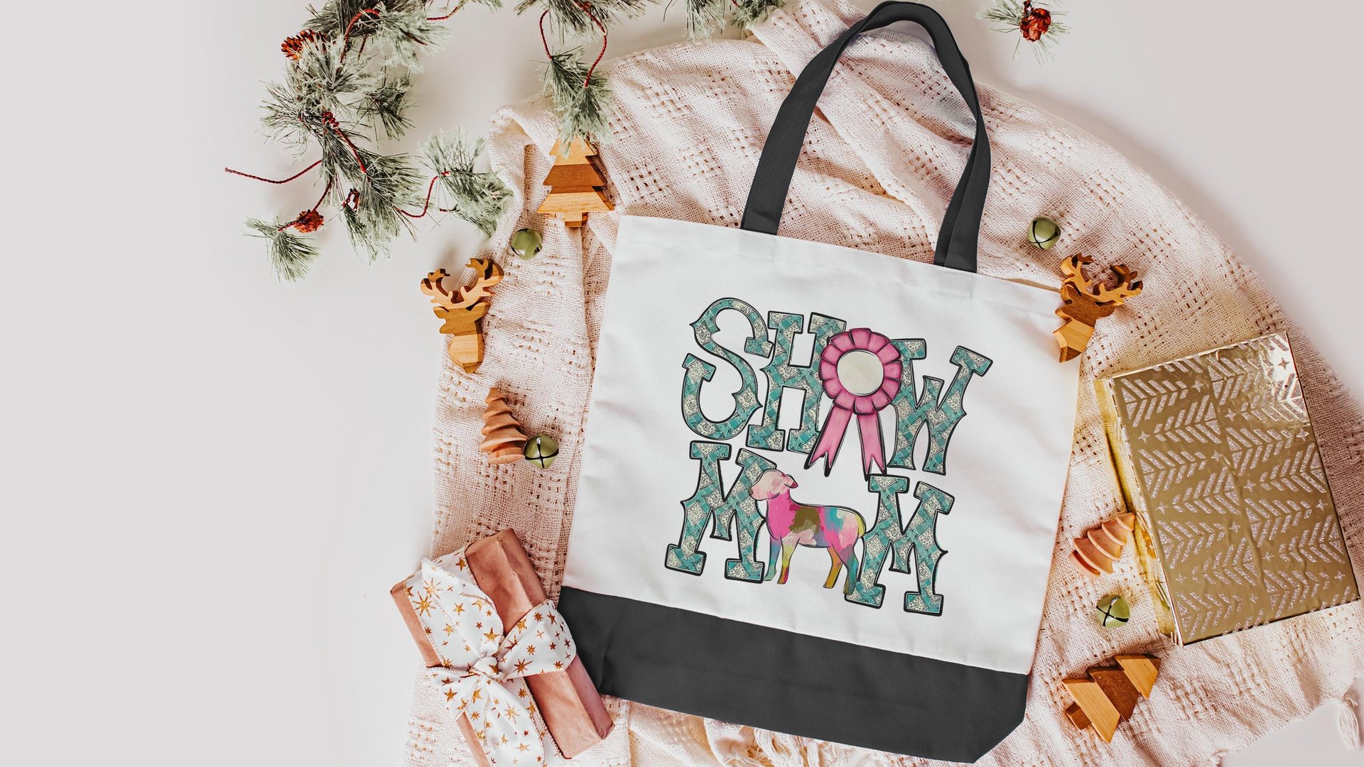 show mom sheep tote bags for women, raising sheep farmers market bag, Dorset sheep gifts for her, Hampshire sheep Christmas gifts for ladies