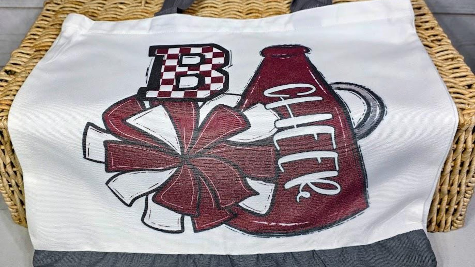 personalized white and gold cheer tote bag for girls, cheer gifts for seniors, gold checkered initial tote bag for teen girls back to school