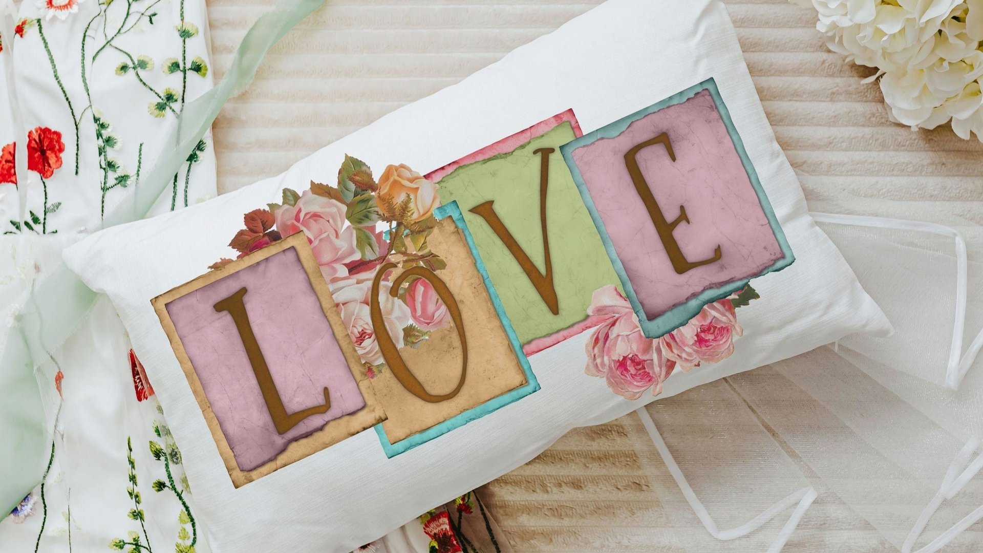 Vintage inspired love throw pillow