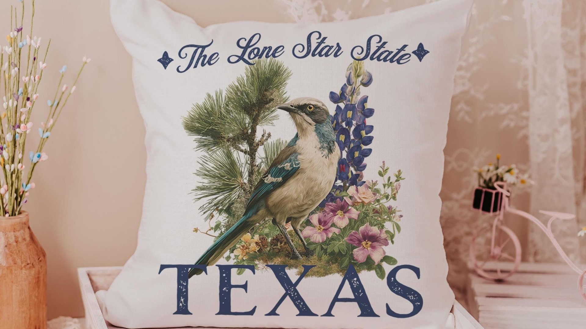 orange blossoms Florida state flower accent pillows for bed, Florida gifts for women, lanai throw pillows for couch floral bird northern