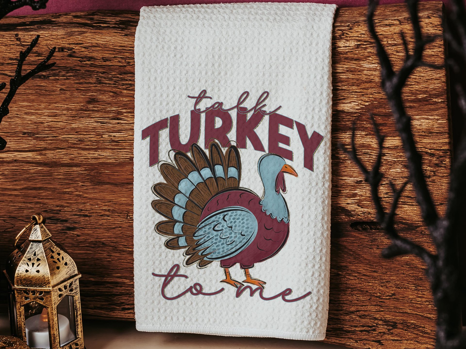 talk turkey to me Thanksgiving kitchen towels for fall, turkey day hand towels for autumn, Friendsgiving gifts for girlfriends, funny gifts