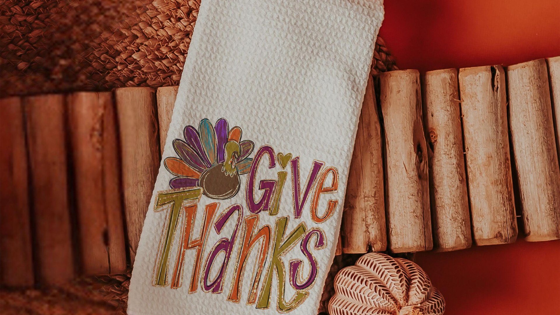 Give thanks Thanksgiving kitchen towels 