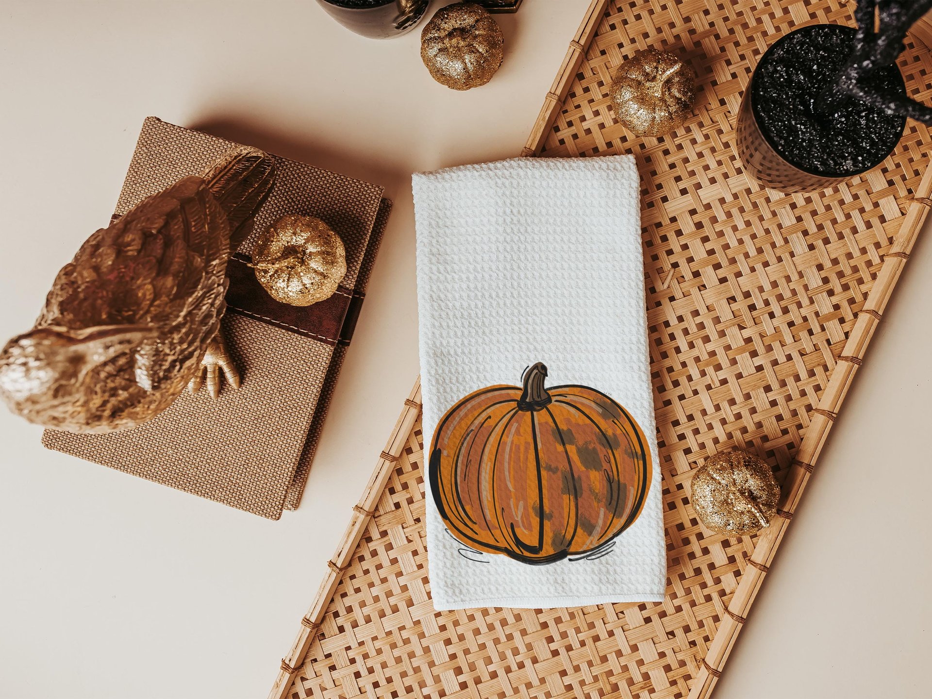 orange pumpkin hand towels for autumn, Thanksgiving pumpkin kitchen towels for fall, Friendsgiving gifts for girlfriends, primitive kitchen