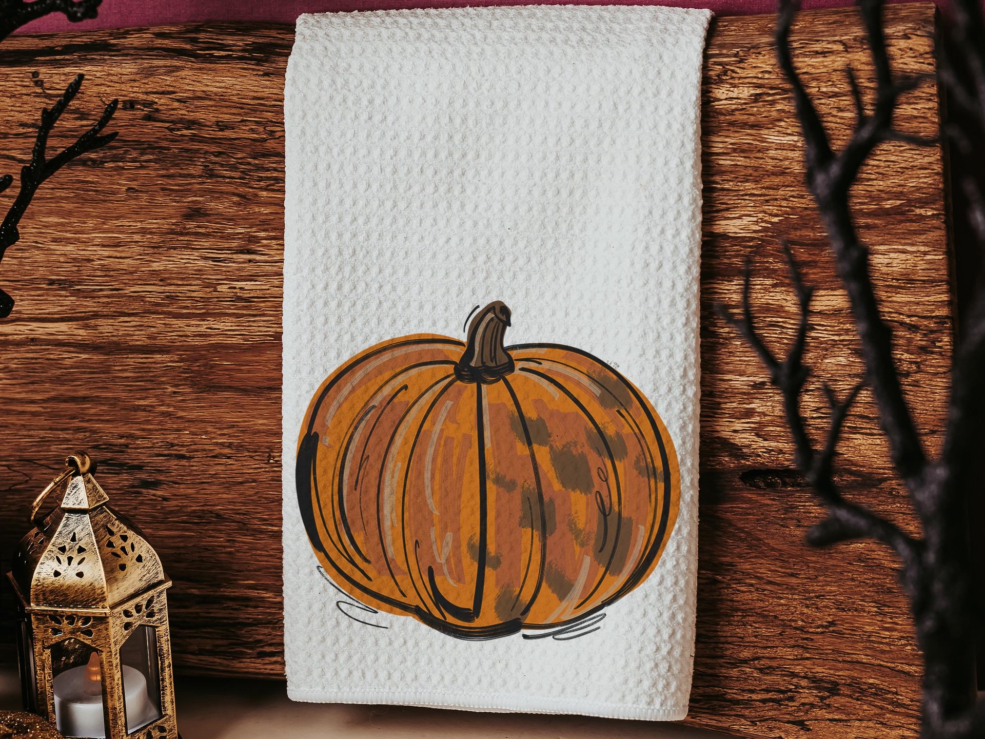orange pumpkin hand towels for autumn, Thanksgiving pumpkin kitchen towels for fall, Friendsgiving gifts for girlfriends, primitive kitchen