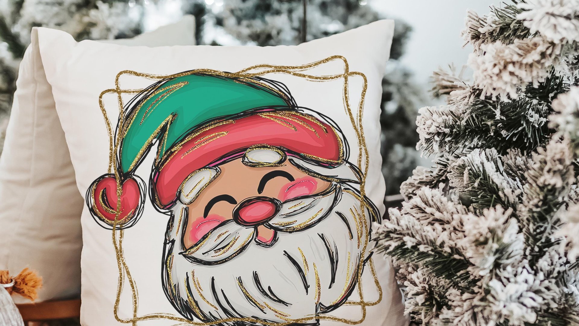 cute Santa face throw pillows for kids playroom, Santa Claus Christmas pillow cover 18x18, home decor gift for Christmas gifts for neighbors
