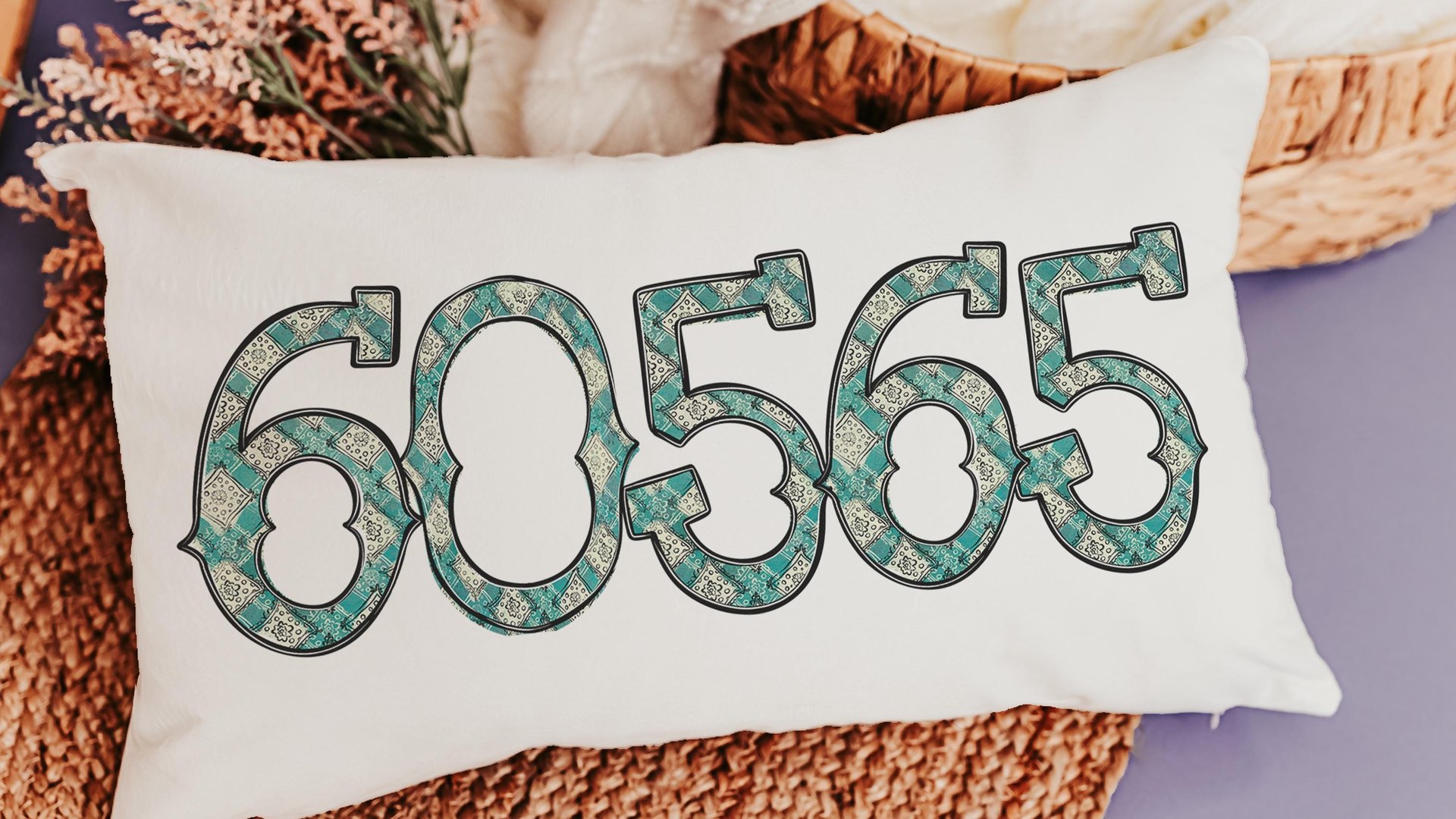 custom zip code pillow for couch, real estate agent gift, turquoise bandana print long pillow covers 12 x 20, country girl gifts, realtor