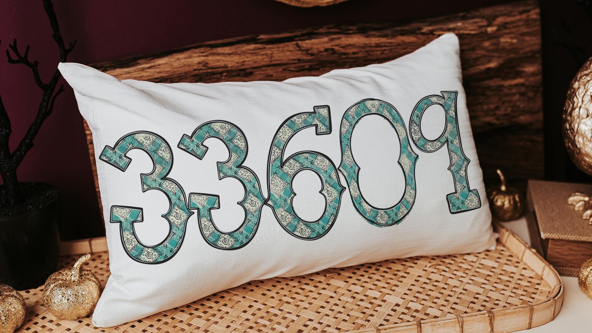 custom zip code pillow for couch, real estate agent gift, turquoise bandana print long pillow covers 12 x 20, country girl gifts, realtor
