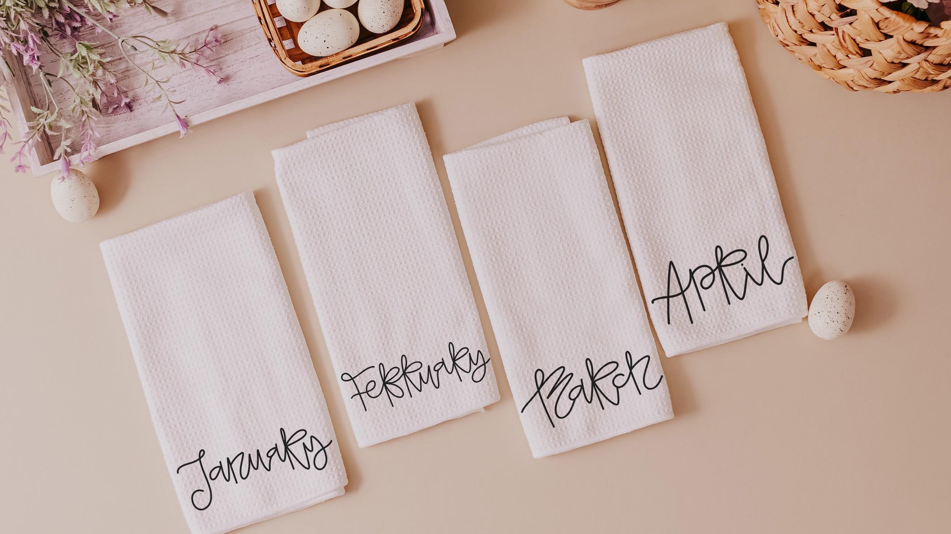 months of the year hand towels for every season SET OF 12, cute kitchen towels for Christmas gifts for new homeowners, minimalist tea towels