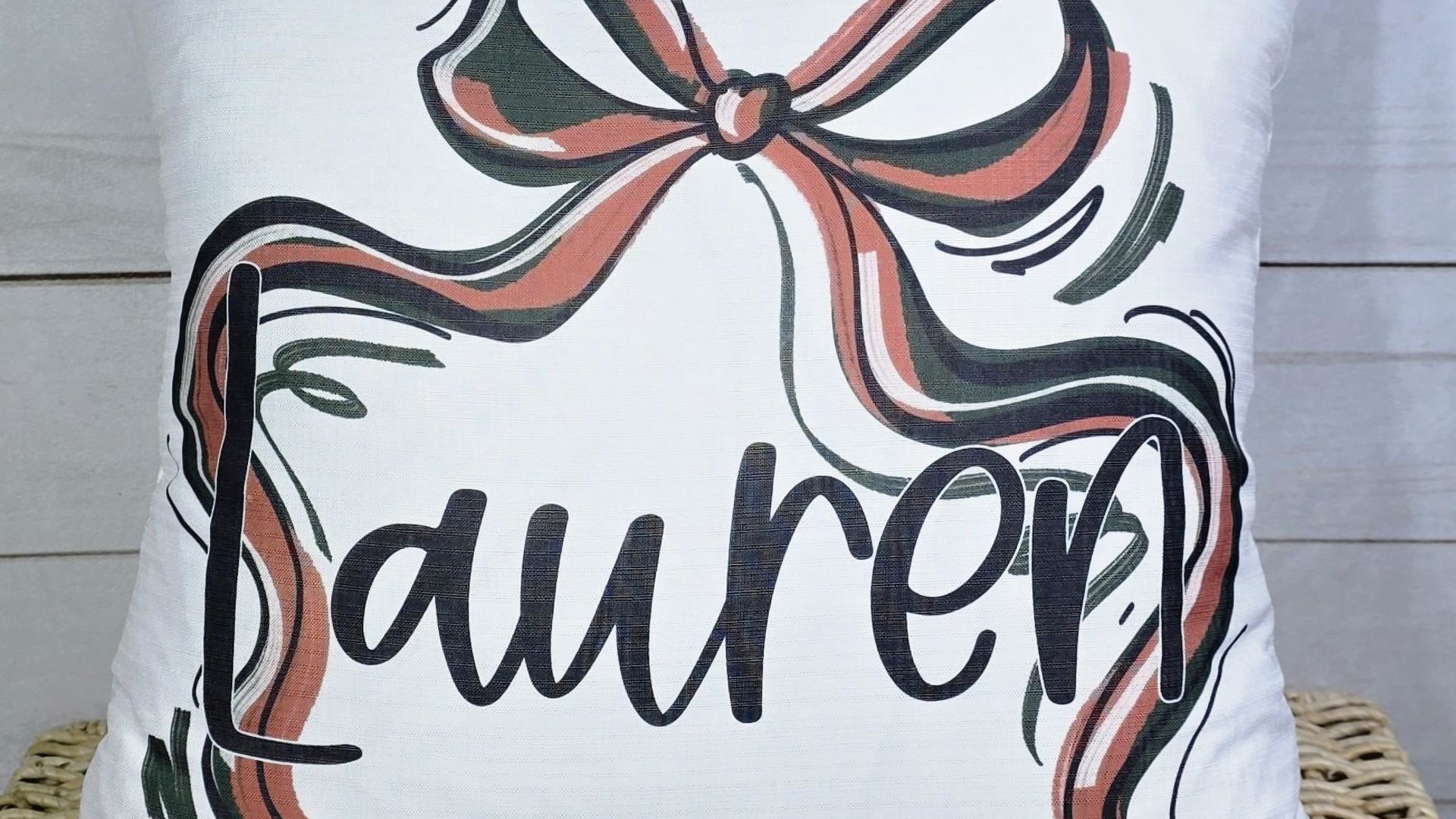 personalized Christmas coquette throw pillow with name on it, cherry red Christmas decorative pillows for bedroom, secret Santa gifts for